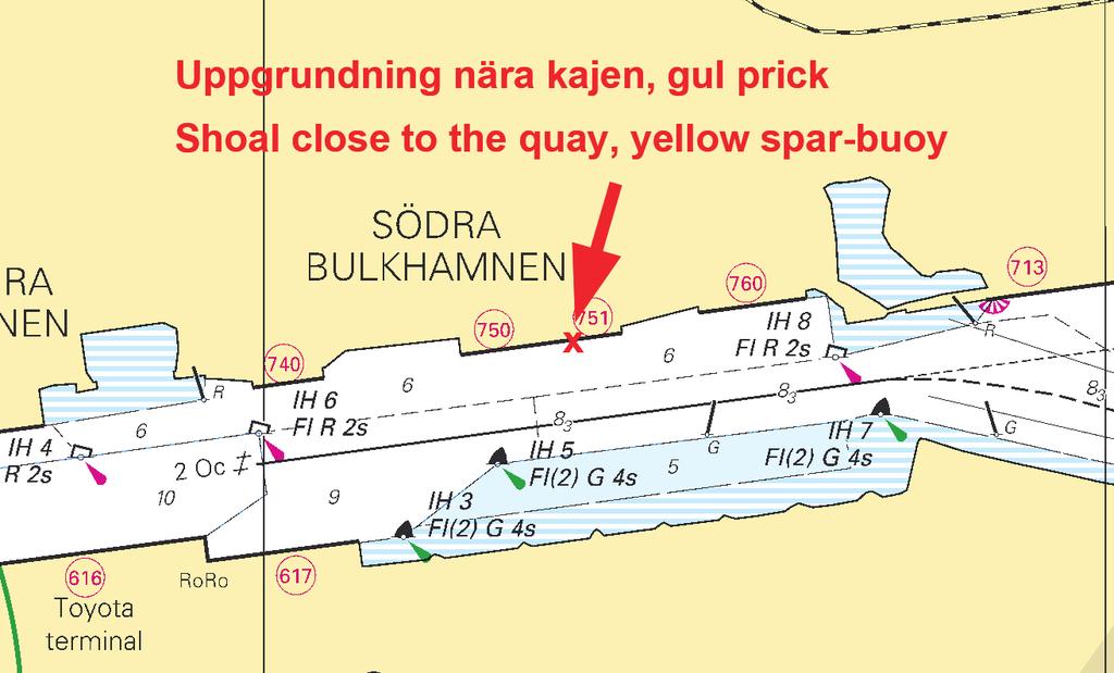11 Nr 383 Öresund / The Sound * 7592 (T) Sjökort/Chart: 9211 Sverige. Öresund. Malmö hamn. Södra bulkhamnen. Kaj nr 751. Uppgrundning.
