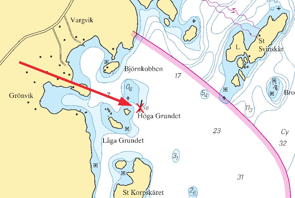 6 * 7591 Sjökort/Chart: 616, 6163 Sverige. Norra Östersjön. S om Ornö. Höga Grundet. Prick indragen. Sydpricken vid Höga Grundet har dragits in.