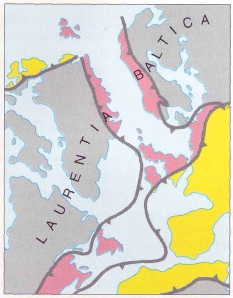 under Laurentias Kaledoniderna delar således flera bergarter med olika delar av Laurentia som Grönland, Storbritannien och Nordamerika.