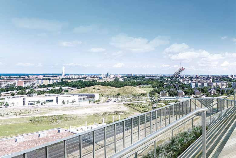 SPEKTAKULÄR TAKTERRASS Takterrassen, byggd i flera etage, får en kontemplativ atmosfär med inspirerande inslag i form av sten, trä och växtlighet.