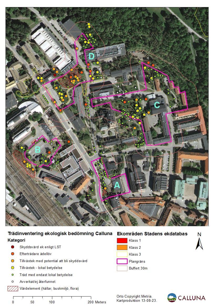 Karta 1. Kartan visar planområdets läge med 30 meters buffertzon (ungefärliga avgränsningar).