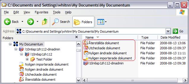 Arbeta med dokument Figur 15. Snabbsökningsmappar Mina utcheckade dokument visar en lista över utcheckade dokument i My Documentum.
