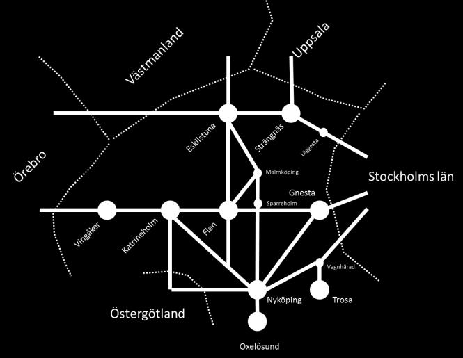 Bilaga KTN 2017 11 Figur: Linjer med fullt tillgänglighetsanpassade hållplatser och bytespunkter (inom markerade orter) senast år 2025 I tågtrafiken innebär inköp av nya fordon från och med år 2019