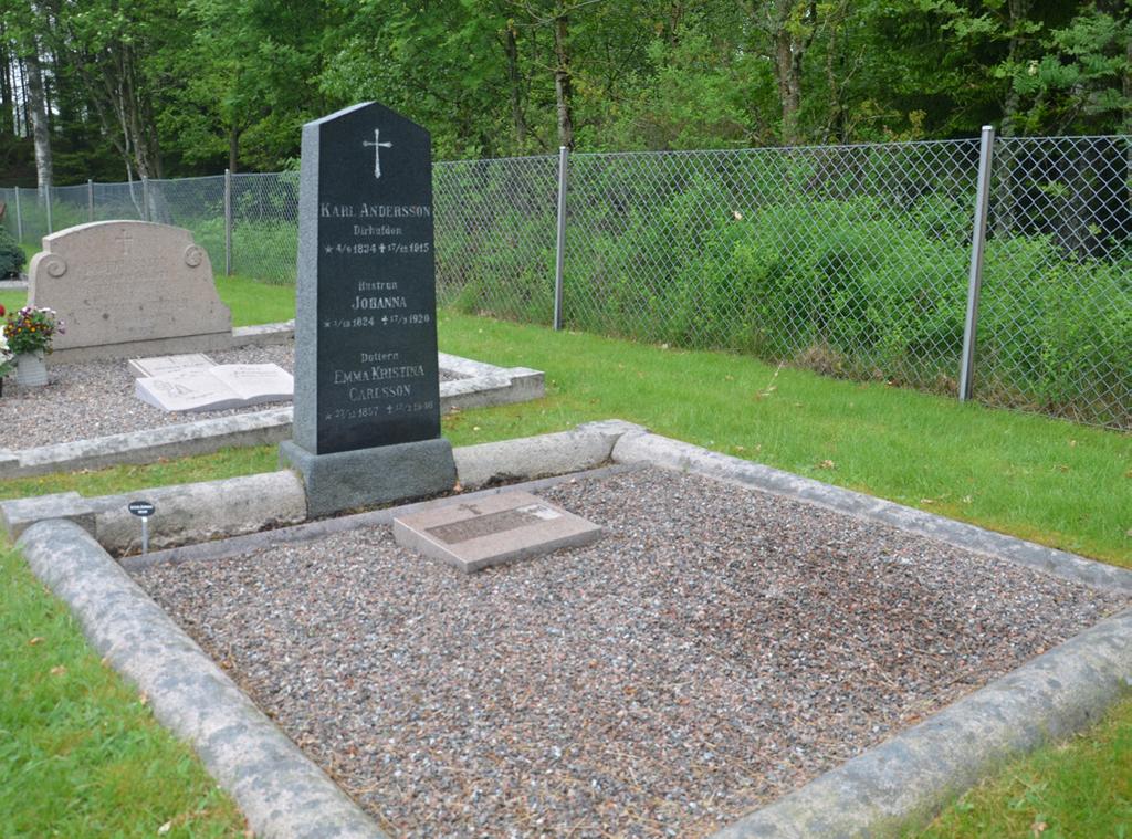 Långareds församling och Antens kyrkostiftelse reste vården. Även gravvård C 924-925 är daterad 1915. Den är rest över Karl Andersson, Dirhufden, 1834-1915. Hustrun Johanna 1824-1920.