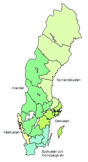 3.2.3 Båtbeståndet geografiska fördelning I tidigare undersökningar om båtlivet delades Sverige in i fem olika geografiska zoner.