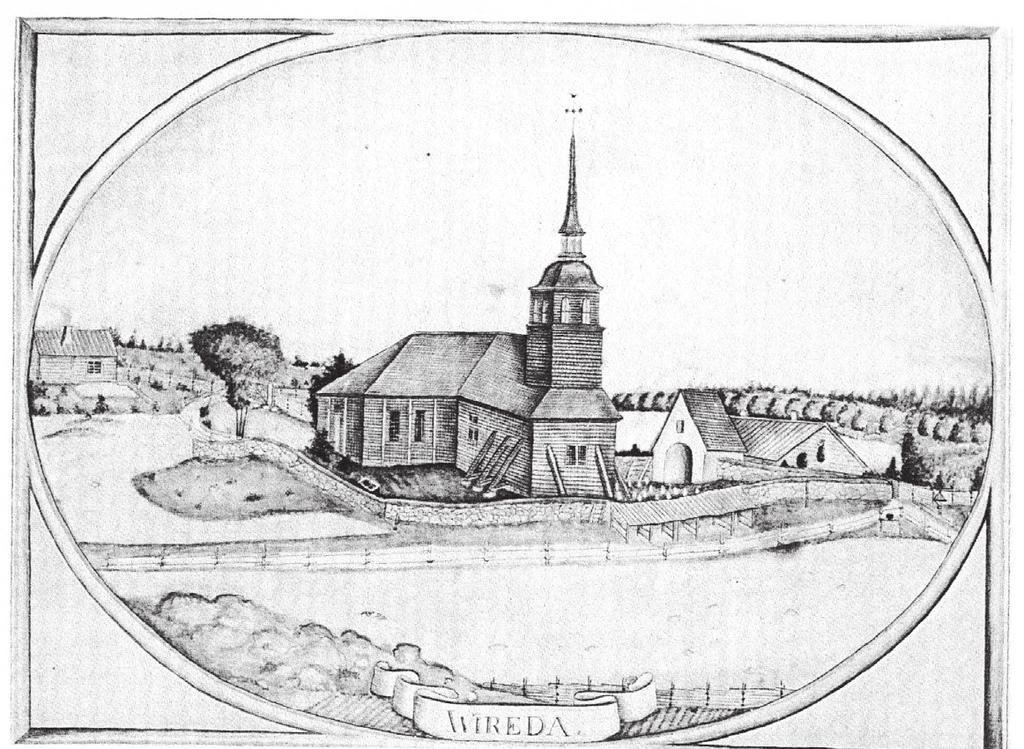 6 BYGGNADSVÅRDSRAPPORT 2014:38 Äldsta kända avbildningen av Vireda kyrka är en akvarell av Carl-Gustaf Hjwertsäll från 1825. Kyrkan är föga förändrad sedan dess. läckage.