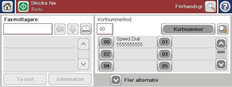 Använda fax Faxskärmen Faxskärmen används för att skicka fax. Om du vill använda den här skärmen trycker du på Fax-ikonen som visas på kontrollpanelens startskärm.