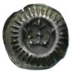 19 20 21 19 LÖDÖSE. Penning. Brakteat med uncialt L inom strålring. LL XXVIII:2a. Frösell -. 0,43 g. Ärg.