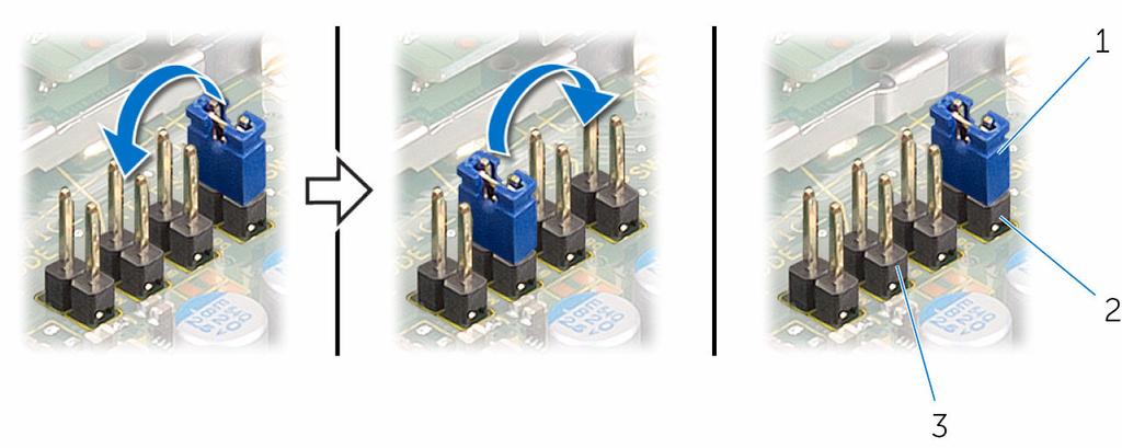 Procedur 1 Identifiera CMOS-bygeln (CMCL R2) på moderkortet. OBS: Mer information om placeringen av bygeln finns i Komponenter på moderkortet.