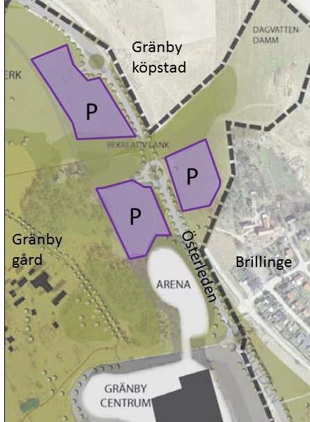 I programmet föreslås en ny Arena för ca 8000 sittplatser med en placering längs med Österledens västra sida och med parkeringsytor förlagda norr om anläggningen.