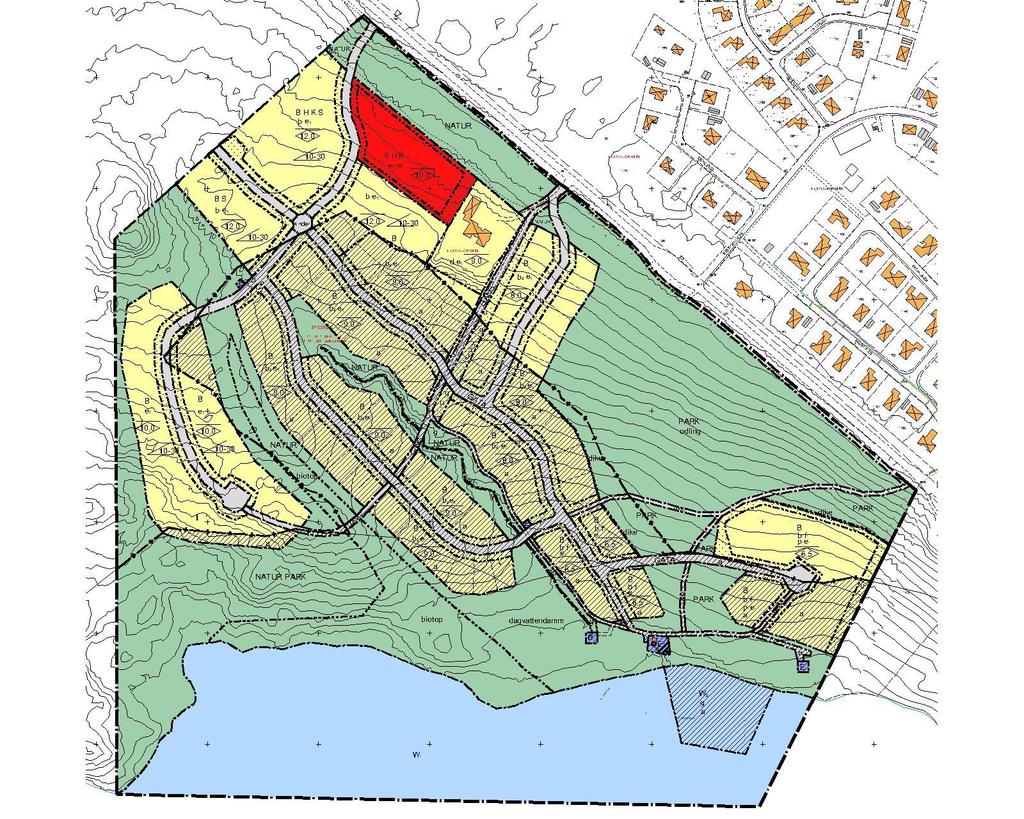 Antagandehandling 1(1) Inom skrafferat område föreslås strandskyddet upphävas Strandskydd avses upphävas inom kvartersmark för nya bostäder B och för allmänna platser GATA och GÅNG.