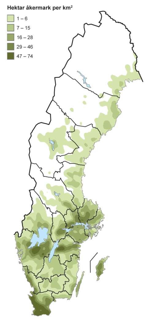 Statistik Karta Hektar åkermark per km 2 Norrbottens län Västerbottens län Jämtlands län Västernorrlands län