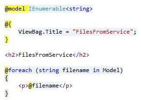 En vy som är bunden mot IEnumerable<string> dvs en lista av String-objekt och som för varje sådan sträng skriver ut den.