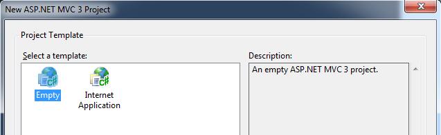 Välj om du vill starta med ett tomt projekt välj Empty om du vill låta Visual Studio skapa ett