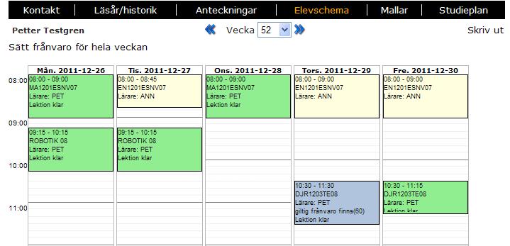 För att sätta frånvaro för hel dag, klicka på datumraden.