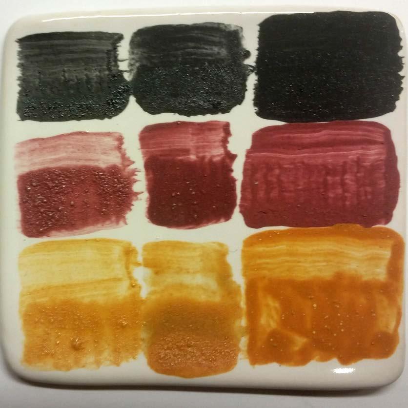 Experiment med blandningar av frittor, färgkroppar och bindemedel, Additifs pour gouache transform