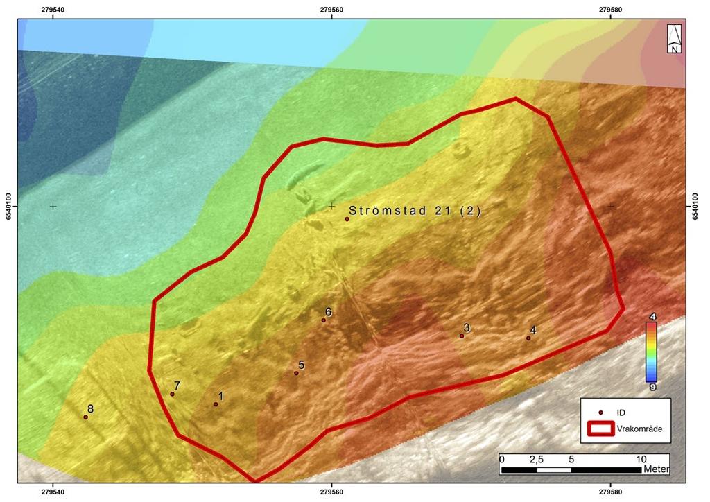 Bilaga 2 Djupkarta och 3D-fotogrammetri Fartygslämningen RAÄ Strömstad 21 ligger på mellan fyra och sju meters djup.