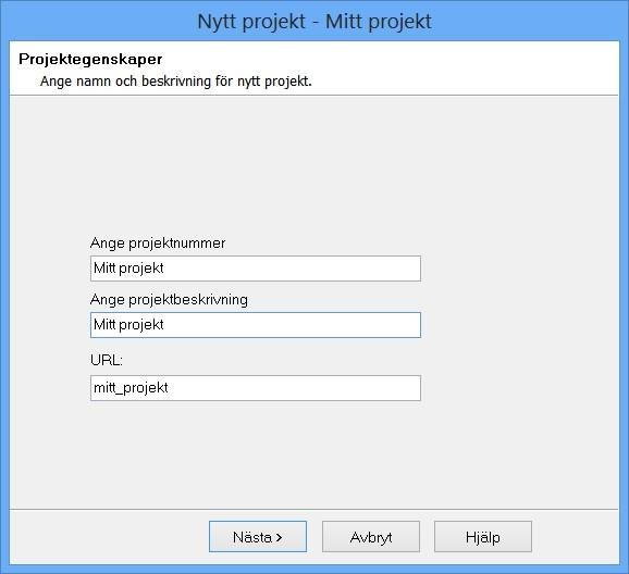 Chaos desktop manual 3. Ange projektnummer, projektbeskrivning och det namn som anges i sökväg för den nya webbplatsen som skapas för projektet.