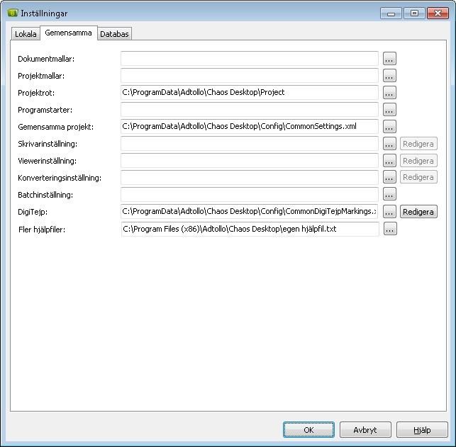 Chaos desktop manual Gemensamma inställningar Gemensamma inställningar läggs på en gemensam server, de delar som man inte vill att "vanliga användare" skall kunna påverka ges begränsade rättigheter.