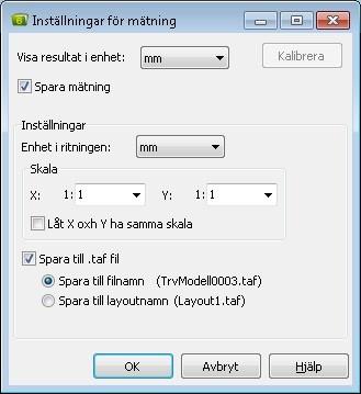 Konfiguration Viewer - Inställningar för mätning Här sker inställning av enheter och skala för mätning. Längd- och areamätning. Genom att markera rutan "Spara till.