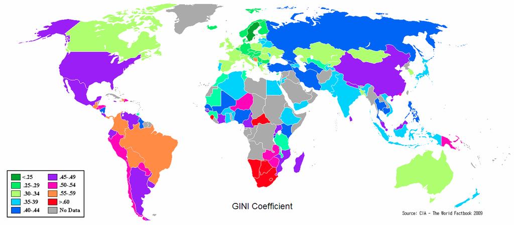 Ekonomisk jämlikhet Ginikoefficient är ett ekonomiskt mått på ojämlikheten, till exempel i inkomstfördelning, hos en befolkning.