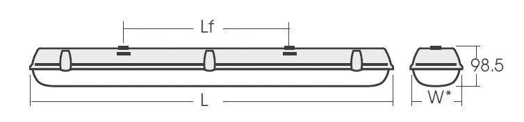 1 RÖR C-C H L W 2 RÖR 2X32 W, 1X27 W & 2X27 W C-C AURA AREZA H 1575 Lmm W DIMENSIONER TYP LÄNGD (mm) BREDD (mm) HÖJD (lm) C-C (mm) 1 X 8 W 660 101 108 370-410 1 X 17 W 1277 101 108 780-820 1 X 23 W