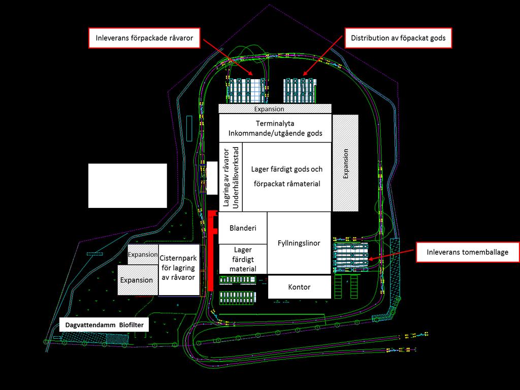 Figur 8. Schematisk layout av anläggningen. En situationskarta bifogas i bilaga A1.