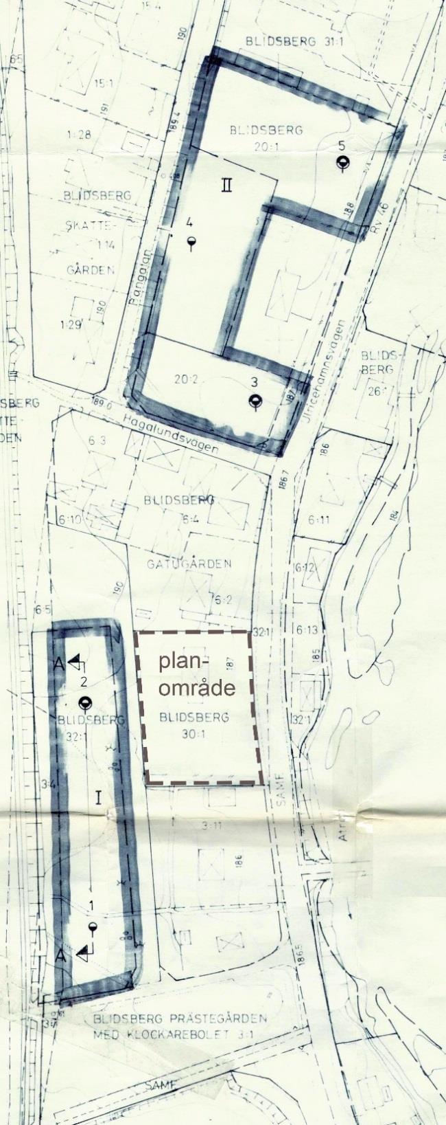annat område (område II) som omfattas av undersökningen ligger längs Rv 46, ca 100-200 meter norr om fastigheten där tre punkter (punkt 3-5) har undersökts.