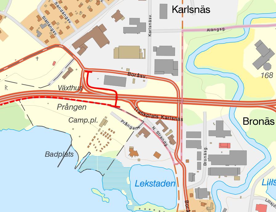 eventuellt fortsättning på banvallen till mitt för Åsastugevägen (ca