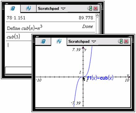 Tryck på b för att visa menyerna Scratchpad Räkna eller Scratchpad Graf. Dessa menyer är deluppsättningar av menyerna i TI-Nspire för applikationerna Räknare och Grafer.