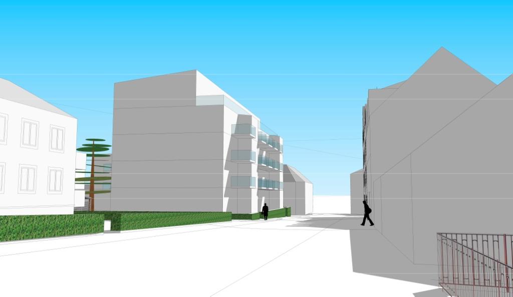PLANBESKRIVNING 6 (19) Perspektiv längs Arkivgatan från norr, Illustration: Jacobson o Sjögren Arkitekter Föreslagen bebyggelsetäthet (nettoexploateringstal) inom planområdet är 1,35 för Arkivet 4.