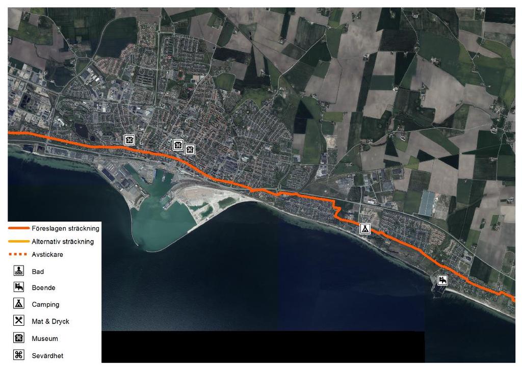 Trelleborgs kommun Huvudförslaget är att följa Lyckebovägen ända fram till Maglarp och där gå söderut över cykelbron till Kurland och därifrån utmed kusten in till Trelleborg.