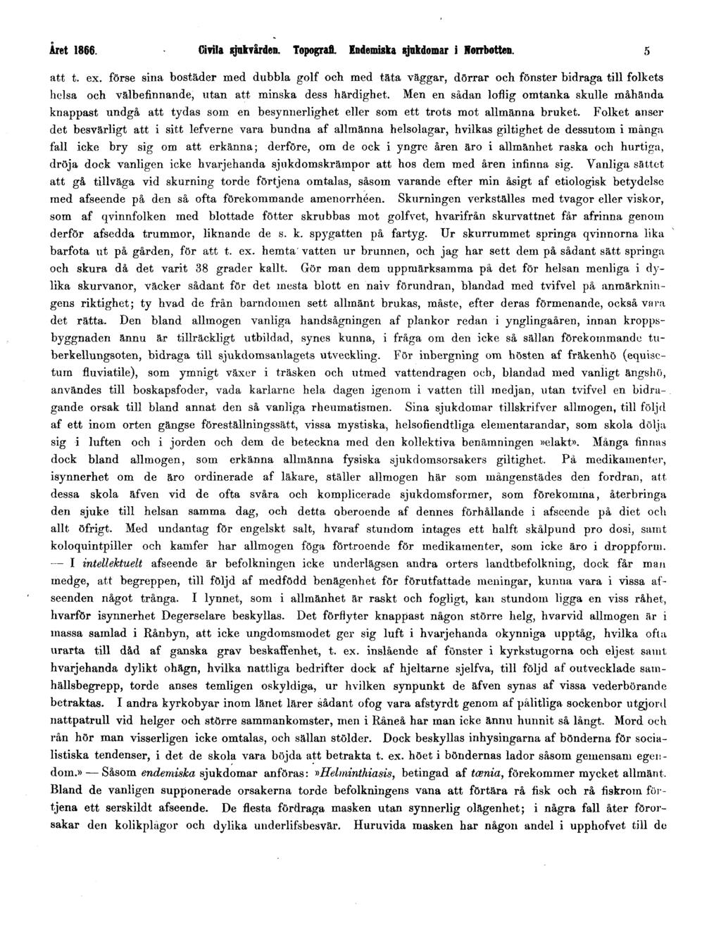 Året 1866. Civila sjukvården. Topografi. Endemiska sjukdomar i Norrbotten. 5 att t. ex.