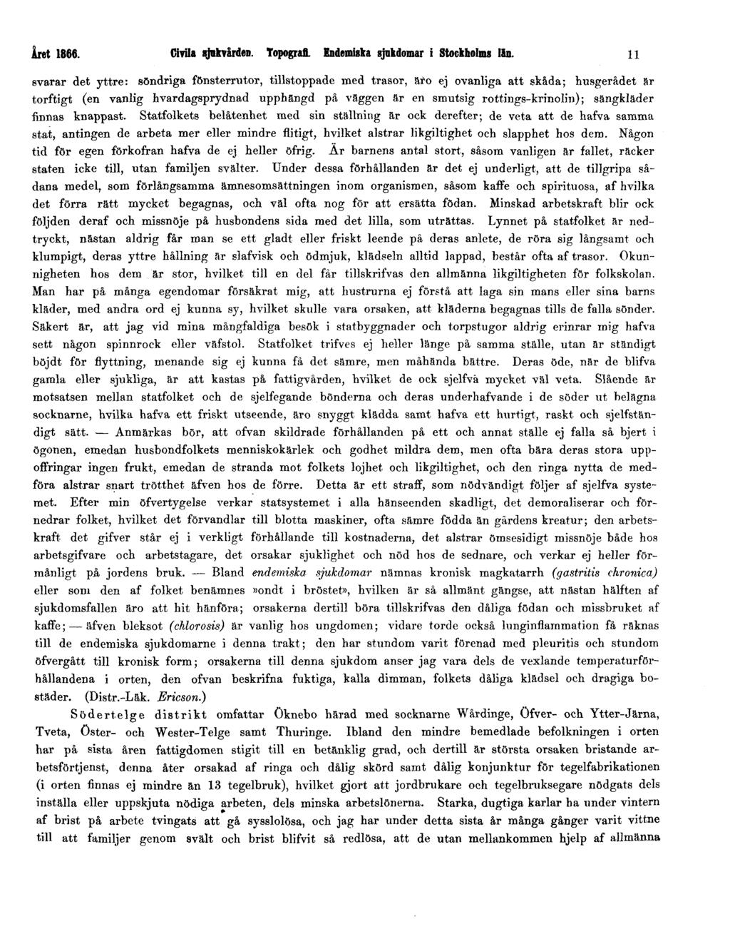 Året 1866. Civila sjukvården. Topografi. Endemiska sjukdomar i Stockholms län.
