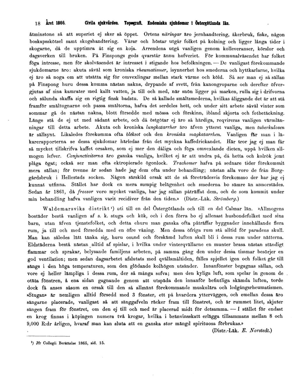 18 Året 1866. Civila sjukvården. Topografi. Endemiska sjukdomar i Östergötlands län. åtminstone så att superiet ej sker så öppet.