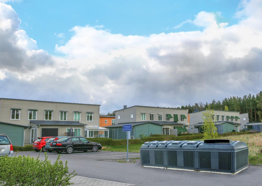 Figur 9. Ett exempel på hur en station för KNI kan se ut och var den kan placeras i förhållande till hushållen i kvarteret. Källa: San Sac AB.