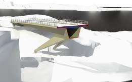 SEKTION B 3D-SEKTION MOT KVARNHOLMEN ILLUSTRATION LANDFÄSTE/STÖDBEN Landfäste på Kvarnholmen Körfält och gc-bana Brons landfäste på Kvarnholmen är format som en vagga av betong med lutande sidor där