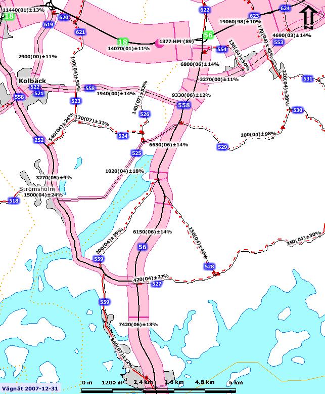 Trafikmängden (ådt) TOTAL FORONSTRAFIK Statliga vägnätet ÅT Fordon ÅRSMEELYGNTRAFIK (ÅT) Trafikflöde 0-1000 fordon per dygn 0-125 126-250 251-500 501-1000 Mätmetod 3 Trafikflöde > 1000 fordon per