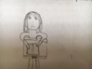 Fig:1 bild ritad av elev i åk2, eleven skriver.