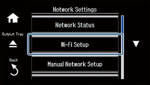 Ange Wi-Fi-nätverksinställningar via skrivarens kontrollpanel 3. Välj Inställning av Wi-Fi.