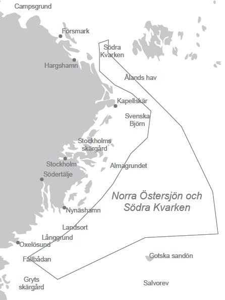 Norra Östersjön och Södra Kvarken Intresseområden för yrkesfiske Stora intresseområden för Försvarsmakten Regleringen av sjöfarten är särskilt viktig utanför infarterna till Mälaren och Stockholm