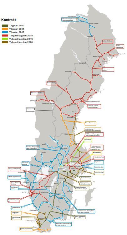 Fortsatt införande av servicefönster Kontrakt aktuella för Tågplan 2018: Malmö och sydöstra Skåne Norra stambanan Blekinge kustbana, Kust-till-kust Värmland/Dalsland Västra Götaland, Väst