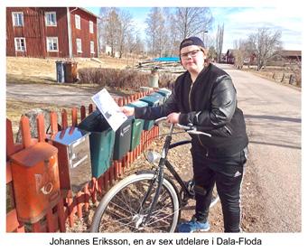 Numera blir det en promenad med utdelning runt Nordanbyvägen varje vecka, och en runda i Färmsnäs, totalt 75 blad. Olle Pettersen är en bilburen utdelare i Dala-Floda.