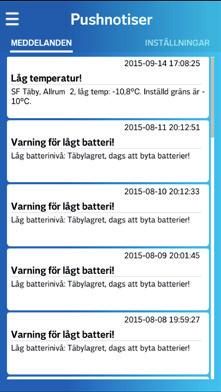 Pushnotiser Här hittar du de tidigare utskickade pushnotiserna och inställningarna för hur du vill ta emot