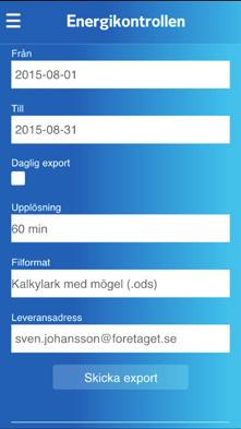 Dataexport Genom en särskild rapport- och dataexportfunktion i appen ges även möjlighet att läsa in aktuella värden till valfri applikation.