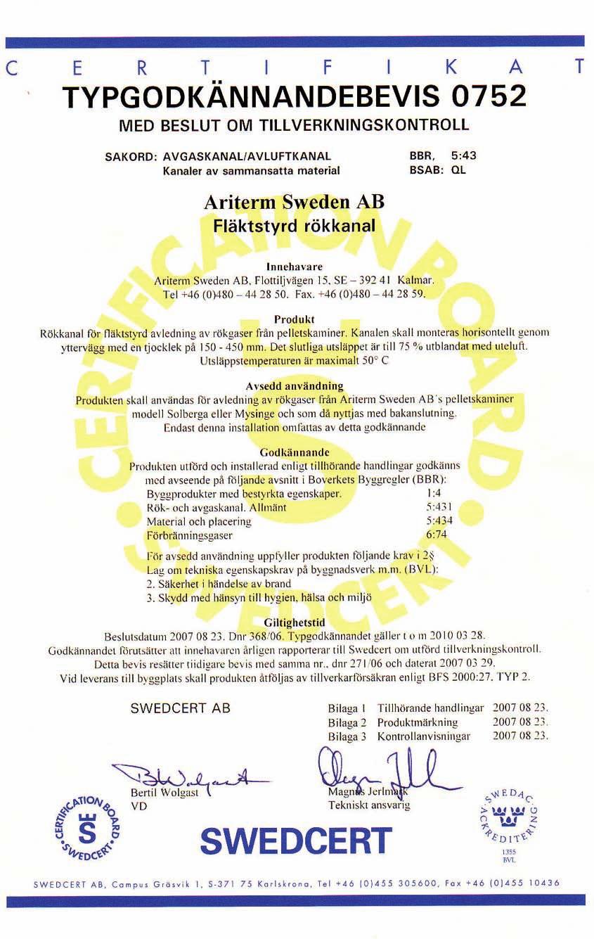 Typgodkännandebevis ARITERM SWEDEN AB