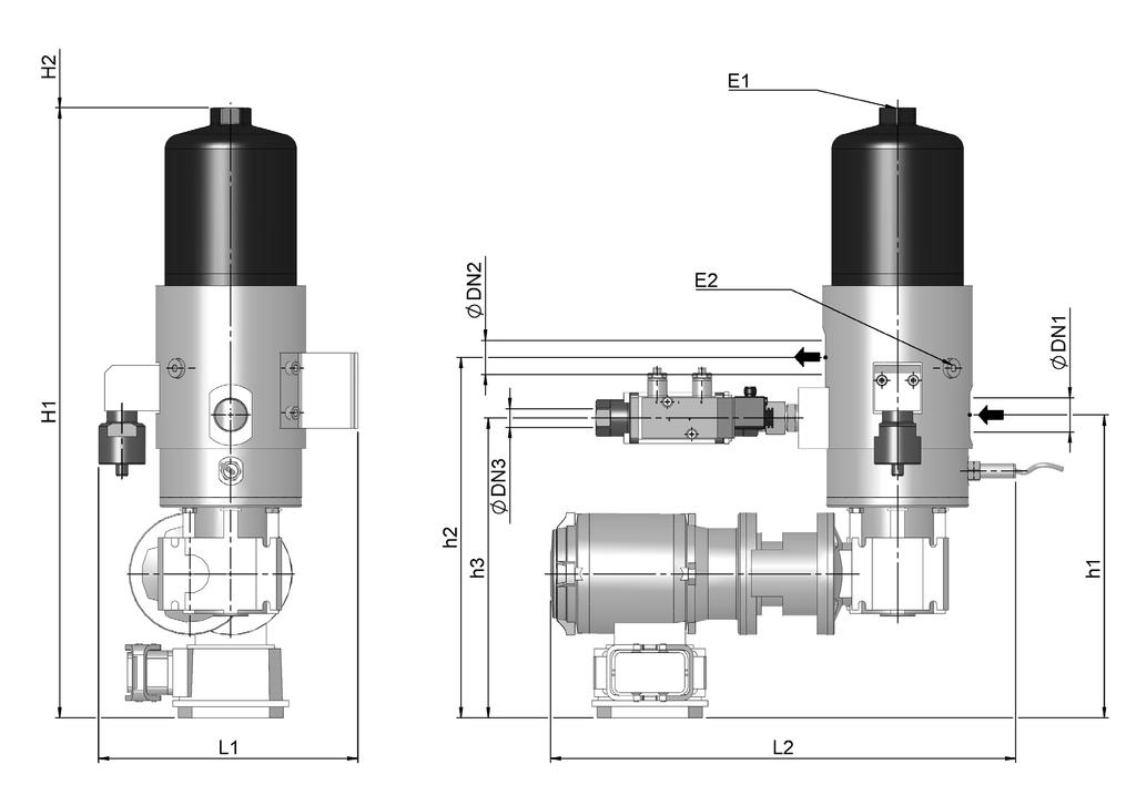 7. MÅTT RF4-1/2 Coax Konstruktionshöjd Avluftning Tömning Storlek DN1 DN2 DN3 h1 h2 h3 H1 H2 L1 L2 E1 E2 RF4-1