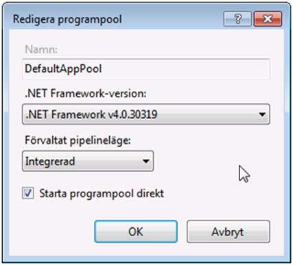net Framework v4 är vald i rullgardinsmenyn enligt nedan.