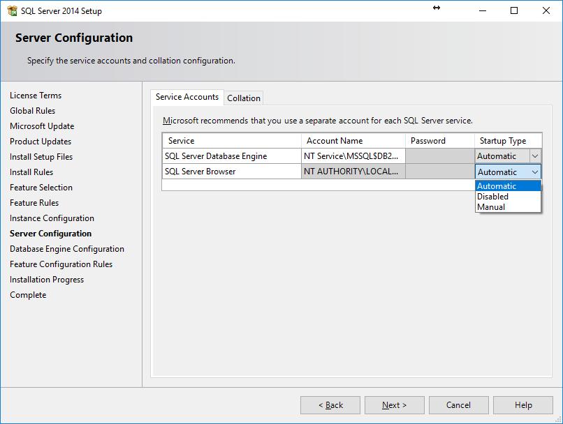 3. Server Configuration SQL Server Browser -> Automatic SQL Server