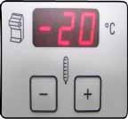 Manuell avfrostningscykel (12 min.) är aktiverad. Under hela avfrostningscykeln blinkar en indikering för kryokammarens temperatur.